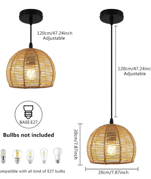 Boho Rotan Plafondlamp – Handgeweven Papieren Touwkap