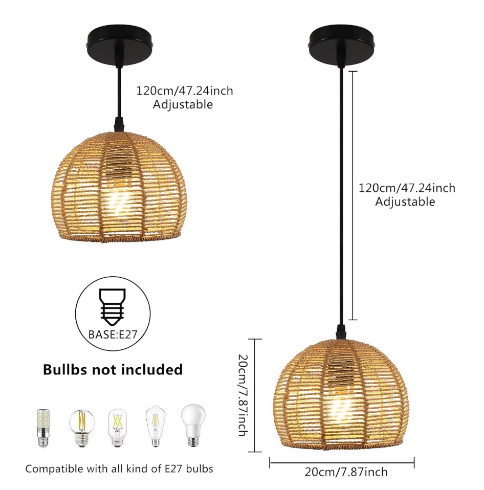 Boho Rotan Plafondlamp – Handgeweven Papieren Touwkap