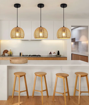 Boho Rotan Plafondlamp – Handgeweven Papieren Touwkap