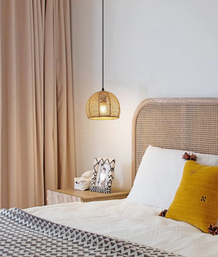 Boho Rotan Plafondlamp – Handgeweven Papieren Touwkap