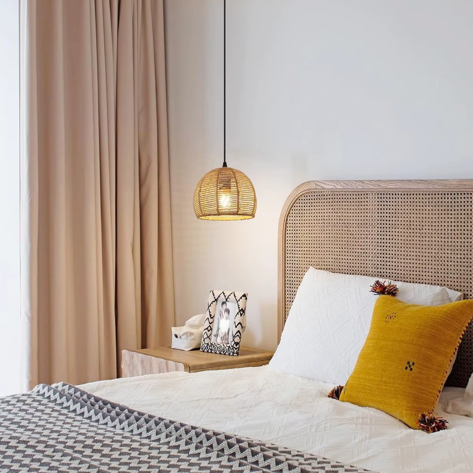 Boho Rotan Plafondlamp – Handgeweven Papieren Touwkap