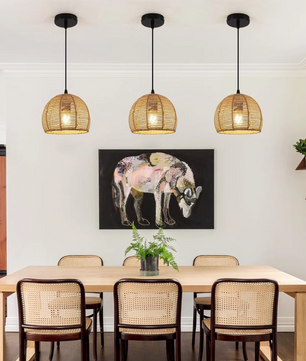 Boho Rotan Plafondlamp – Handgeweven Papieren Touwkap