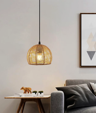 Boho Rotan Plafondlamp – Handgeweven Papieren Touwkap
