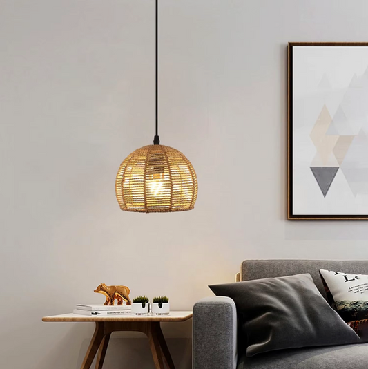 Boho Rotan Plafondlamp – Handgeweven Papieren Touwkap