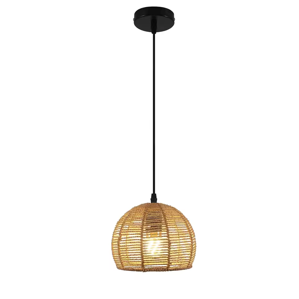 Boho Rotan Plafondlamp – Handgeweven Papieren Touwkap