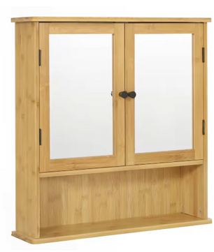 Bamboe Badkamerkast met Spiegeldeuren & Open Plank – 56x58cm