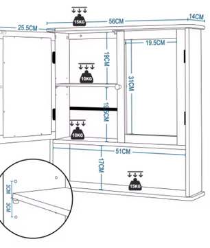 Bamboe Badkamerkast met Spiegeldeuren & Open Plank – 56x58cm
