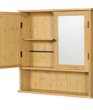 Bamboe Badkamerkast met Spiegeldeuren & Open Plank – 56x58cm