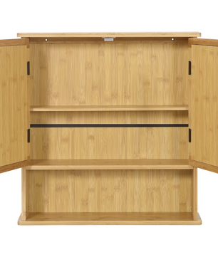 Bamboe Badkamerkast met Spiegeldeuren & Open Plank – 56x58cm