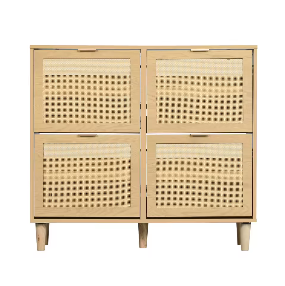 Rotan Houten Schoenenkast met 4 Lades – 100x25x90cm