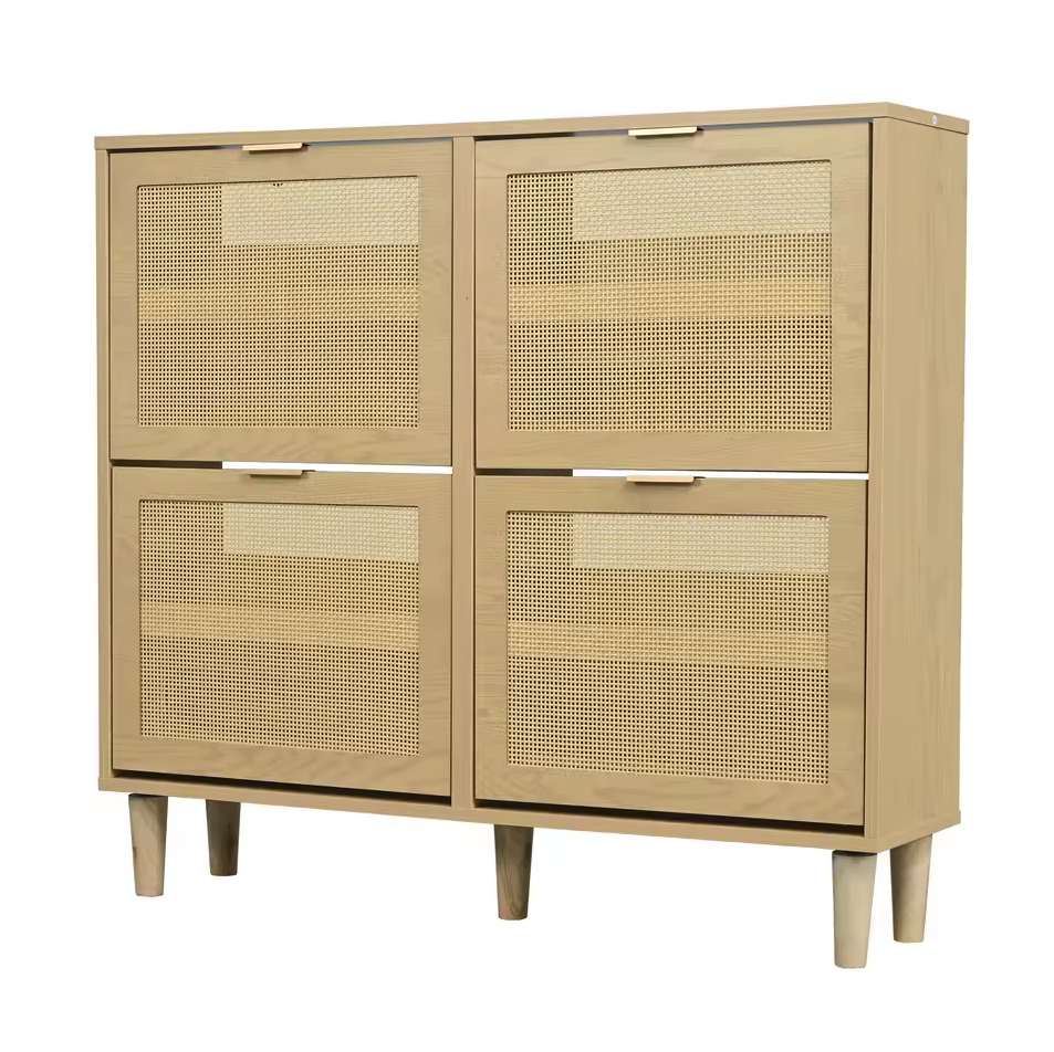 Rotan Houten Schoenenkast met 4 Lades – 100x25x90cm