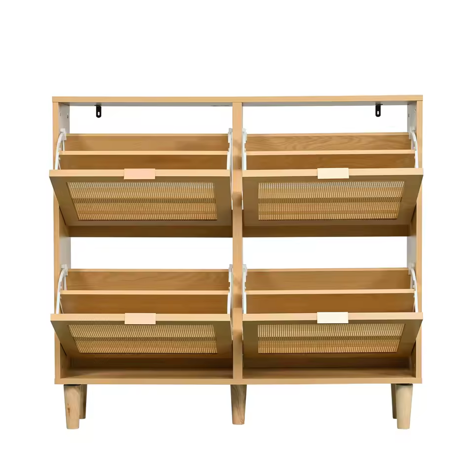 Rotan Houten Schoenenkast met 4 Lades – 100x25x90cm