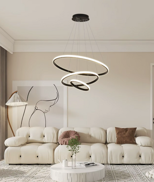 Lumi Moderne 3-Ring Dimbare Hanglamp – Zwart Aluminium