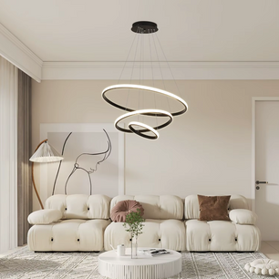 Lumi Moderne 3-Ring Dimbare Hanglamp – Zwart Aluminium