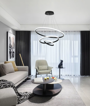 Lumi Moderne 3-Ring Dimbare Hanglamp – Zwart Aluminium