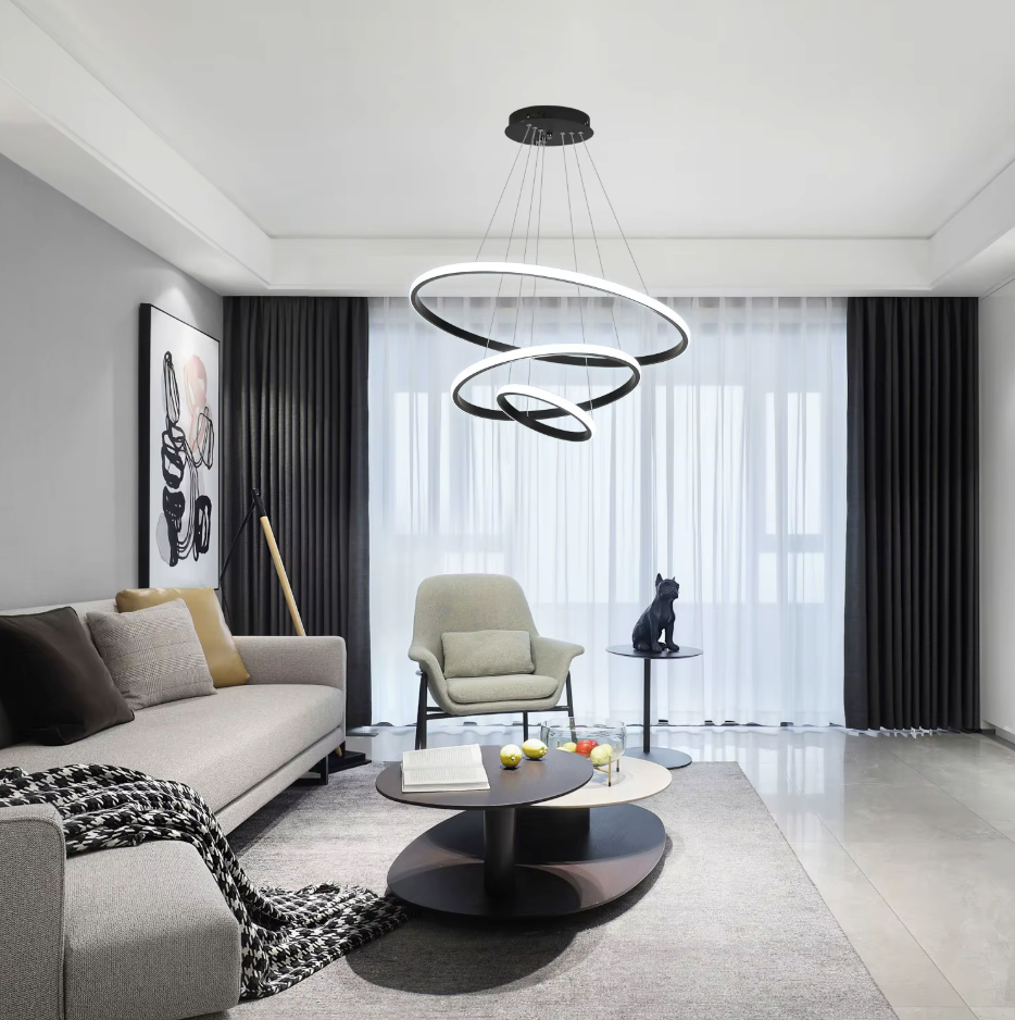 Lumi Moderne 3-Ring Dimbare Hanglamp – Zwart Aluminium