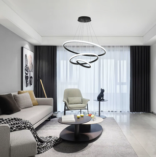 Lumi Moderne 3-Ring Dimbare Hanglamp – Zwart Aluminium