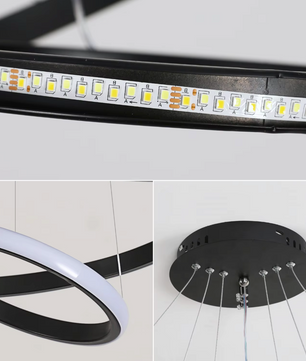 Lumi Moderne 3-Ring Dimbare Hanglamp – Zwart Aluminium