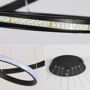 Lumi Moderne 3-Ring Dimbare Hanglamp – Zwart Aluminium