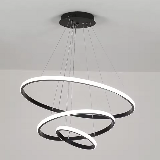 Lumi Moderne 3-Ring Dimbare Hanglamp – Zwart Aluminium