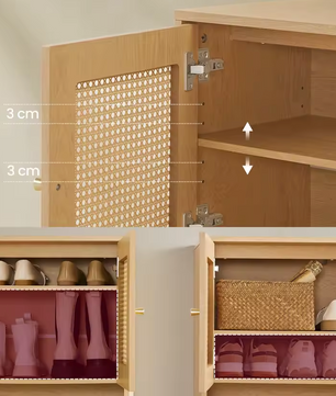 Rotan Garderobe Schoenenkast 3-Laags – Verstelbaar