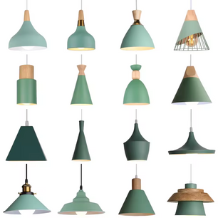 Groene Scandinavische Hanglamp – Aluminium & Hout Design – Verstelbaar E27