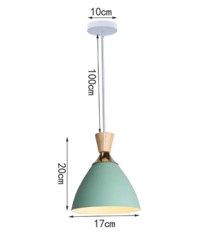 Groene Scandinavische Hanglamp – Aluminium & Hout Design – Verstelbaar E27