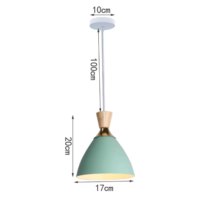 Groene Scandinavische Hanglamp – Aluminium & Hout Design – Verstelbaar E27