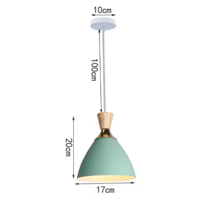 Groene Scandinavische Hanglamp – Aluminium & Hout Design – Verstelbaar E27