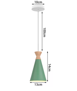 Groene Scandinavische Hanglamp – Aluminium & Hout Design – Verstelbaar E27