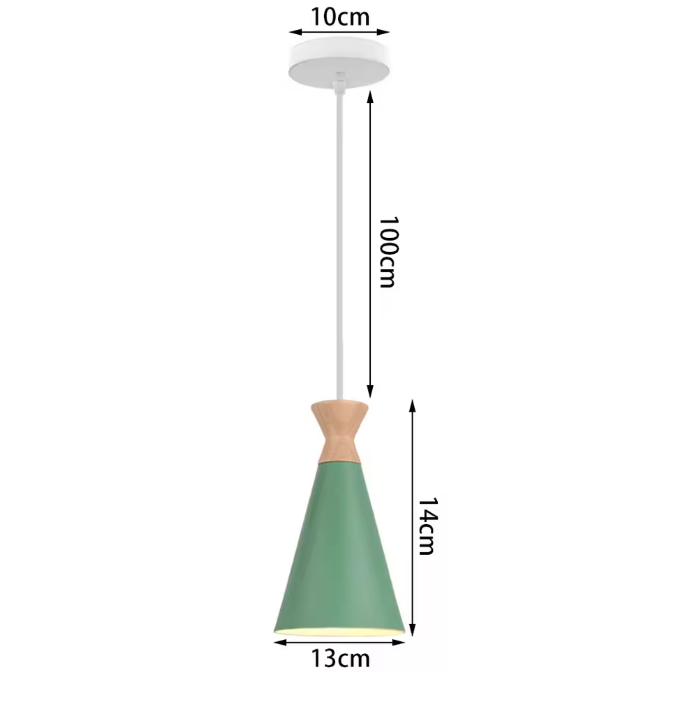 Groene Scandinavische Hanglamp – Aluminium & Hout Design – Verstelbaar E27