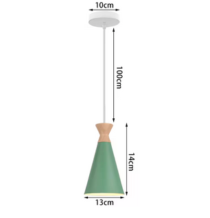 Groene Scandinavische Hanglamp – Aluminium & Hout Design – Verstelbaar E27