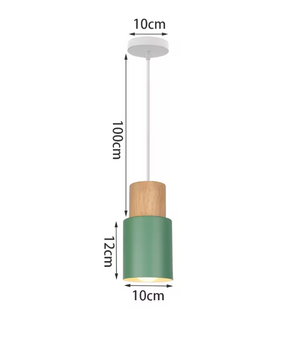 Groene Scandinavische Hanglamp – Aluminium & Hout Design – Verstelbaar E27