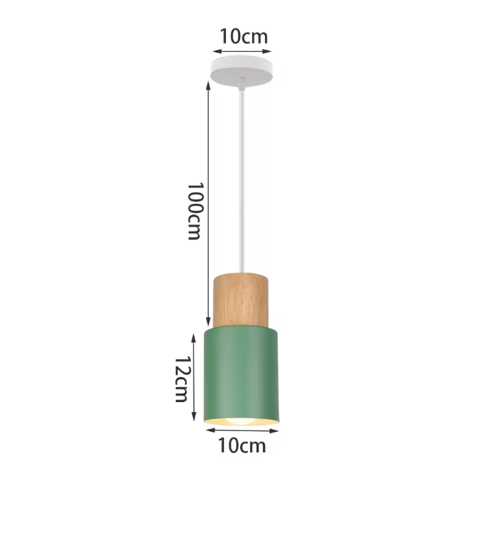 Groene Scandinavische Hanglamp – Aluminium & Hout Design – Verstelbaar E27