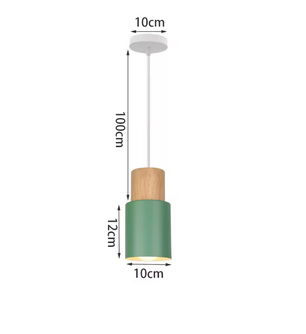 Groene Scandinavische Hanglamp – Aluminium & Hout Design – Verstelbaar E27