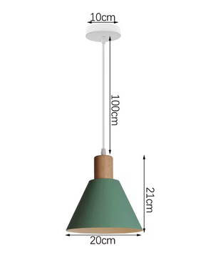 Groene Scandinavische Hanglamp – Aluminium & Hout Design – Verstelbaar E27