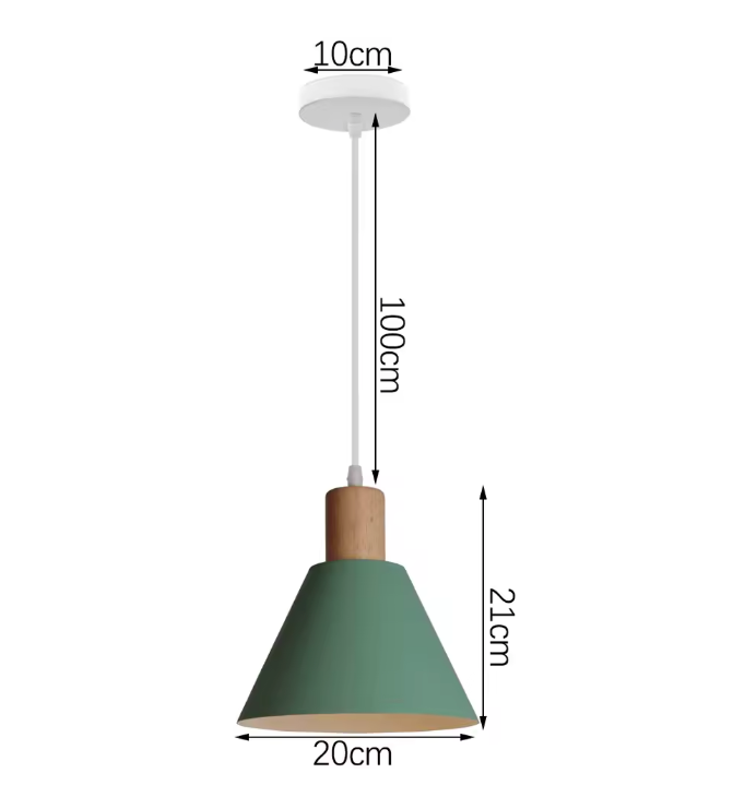 Groene Scandinavische Hanglamp – Aluminium & Hout Design – Verstelbaar E27