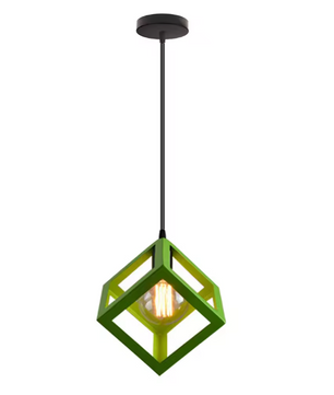 Groene Scandinavische Hanglamp – Aluminium & Hout Design – Verstelbaar E27
