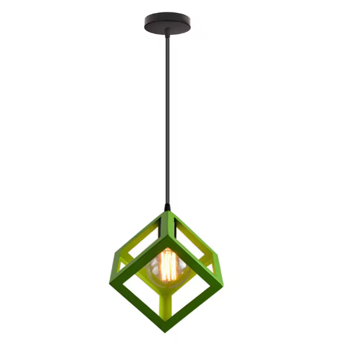 Groene Scandinavische Hanglamp – Aluminium & Hout Design – Verstelbaar E27