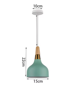 Groene Scandinavische Hanglamp – Aluminium & Hout Design – Verstelbaar E27