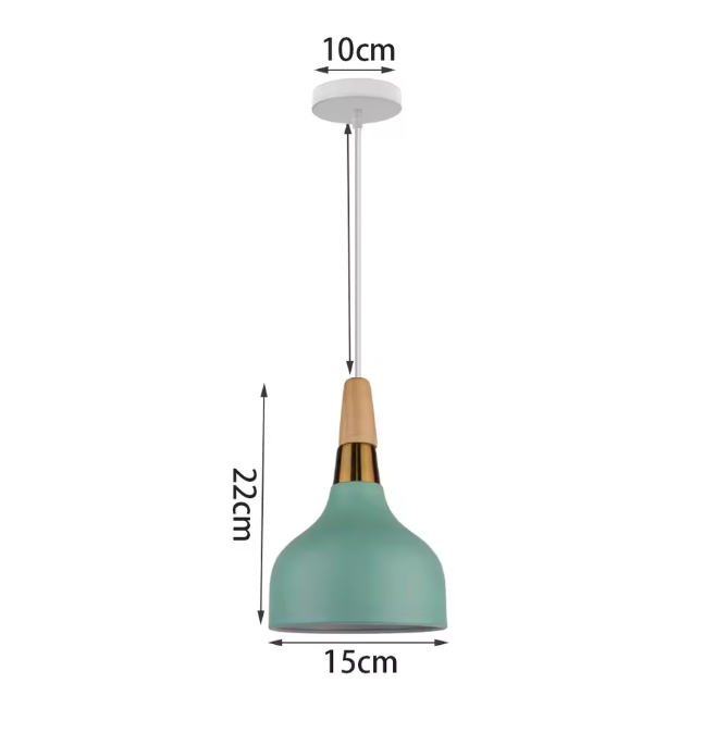 Groene Scandinavische Hanglamp – Aluminium & Hout Design – Verstelbaar E27