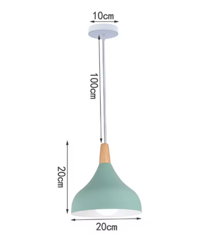 Groene Scandinavische Hanglamp – Aluminium & Hout Design – Verstelbaar E27