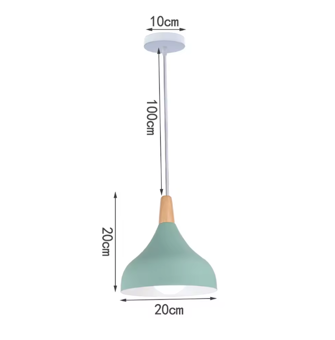 Groene Scandinavische Hanglamp – Aluminium & Hout Design – Verstelbaar E27