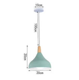 Groene Scandinavische Hanglamp – Aluminium & Hout Design – Verstelbaar E27