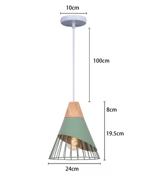 Groene Scandinavische Hanglamp – Aluminium & Hout Design – Verstelbaar E27