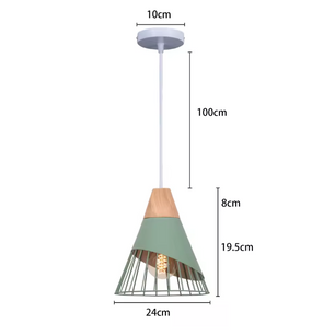 Groene Scandinavische Hanglamp – Aluminium & Hout Design – Verstelbaar E27