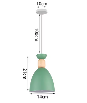 Groene Scandinavische Hanglamp – Aluminium & Hout Design – Verstelbaar E27