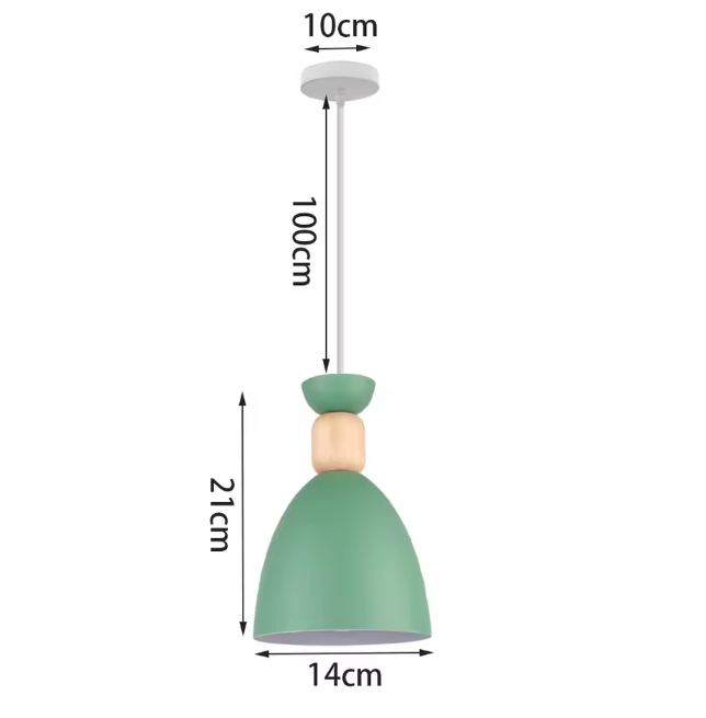 Groene Scandinavische Hanglamp – Aluminium & Hout Design – Verstelbaar E27