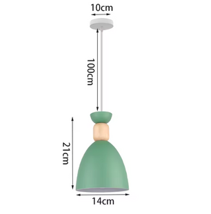 Groene Scandinavische Hanglamp – Aluminium & Hout Design – Verstelbaar E27
