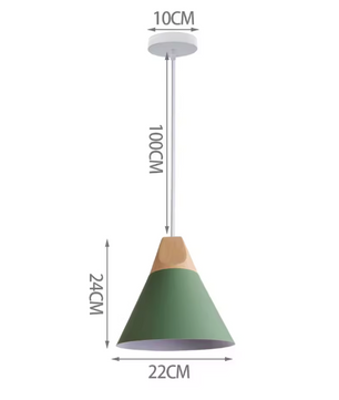Groene Scandinavische Hanglamp – Aluminium & Hout Design – Verstelbaar E27